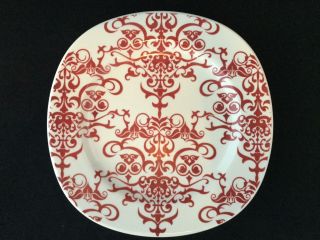 Perfect Set Of 8 Pottery Barn Versailles Red White 10 3/4 " Dinner Plates
