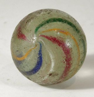 1890s Large Size Hand Blown Swirl Marble 2 Inches In Diameter With Laticino Core
