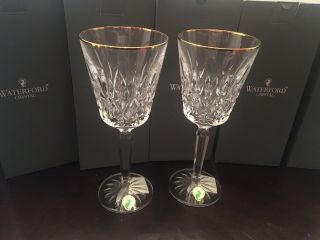 Waterford Crystal Lismore Tall Gold Wine Goblet - Set Of 2