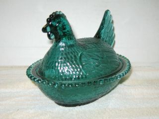 Indiana Carnival Blue / Green,  Teal Color Glass Chicken Hen On Nest