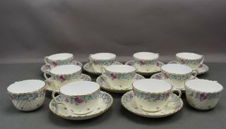 Vtg Minton Printemps Teacups Saucers Floral Pink Blue Bone China England Set 11