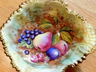 Vintage Aynsley Leaf Form Dish w Hand Painted Orchard Fruit Artist Signd D Jones 2
