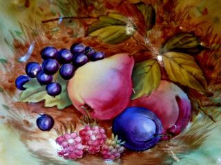 Vintage Aynsley Leaf Form Dish w Hand Painted Orchard Fruit Artist Signd D Jones 3