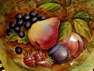 Vintage Aynsley Leaf Form Dish w Hand Painted Orchard Fruit Artist Signd D Jones 4