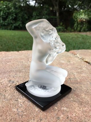 Lalique France Signed " Floreal " Nude Woman Kneeling Frosted Crystal Figurine