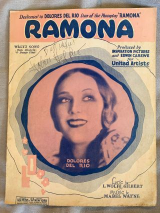 Dolores Del Rio Autographs " Ramona " 1937 Movie Sheet Music Sid Skolsky Estate
