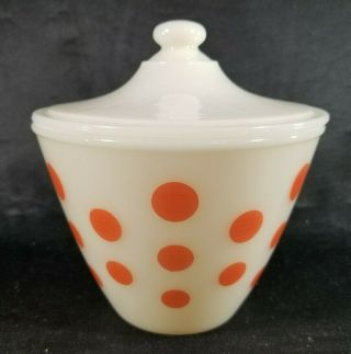 Fire King Red Orange Polka Dot Grease Bowl Jar & Lid