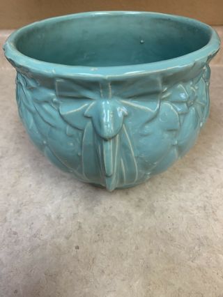 Vintage Large McCoy Pottery Planter Pot Urn Light Blueish Green Quilted Leaf 2