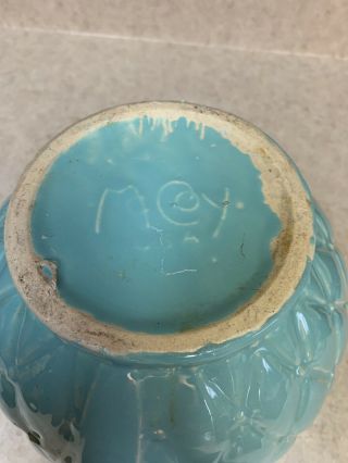Vintage Large McCoy Pottery Planter Pot Urn Light Blueish Green Quilted Leaf 6