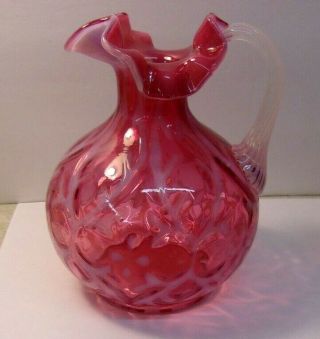 Fenton Cranberry Spanich Lace Opalescent Glass Double Ruffle Pitcher 6 3/4 "