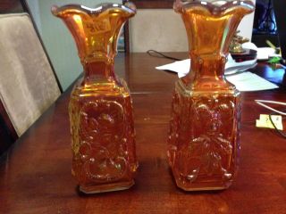 Set Of 2 Vintage Imperial Carnival Glass Drama Masque Vases - Jester/devil -
