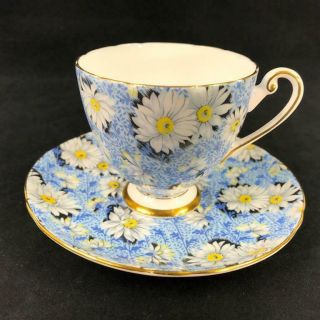 Vintage Shelley Bone China England Blue Daisy Chintz Ripon Cup Saucer