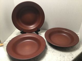 3 Vintage Heath Ceramic Pottery Red Brown Sandstone Soup Plates / Bowles
