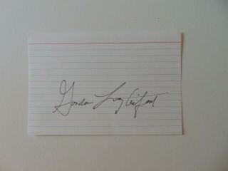 " Sundown " Gordon Lightfoot Hand Signed 4x6 Index Card Todd Mueller