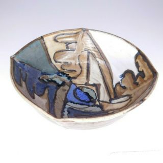 Vintage S Davis Mid Century Modern Studio Art Pottery Bowl Abstract Stoneware