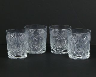 4 Vintage Brilliant Cut Crystal Lowball Double Old Fashioned Glasses Hobstar Fan