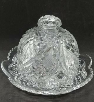 Vintage Heavy Cut Crystal Covered Domed Butter Cheese Dish 8 "