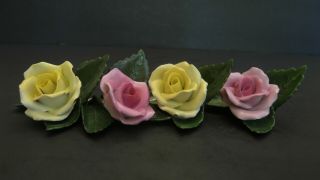 4 Vintage Herend Rose Flower Place Card Holders.  Hand Painted.  Hungary