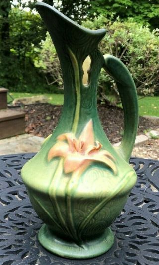 Vintage Roseville Pottery Zephyr Lily Ewer 23 - 10 Green