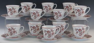 24 Pc Vintage Signed Noritake Firedance Porcelain Footed Teacup & Saucer Set