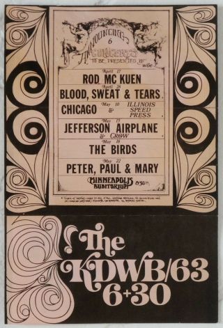 Jefferson Airplane Minneapolis Mn Kdwb 1970 Top 30 Survey Concert Handbill
