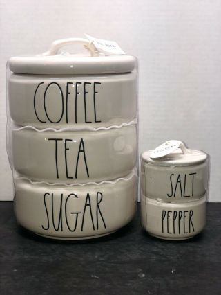 Rae Dunn Coffee Tea Sugar Stacking Canisters And Salt & Pepper