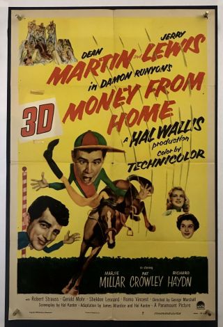 Money From Home Movie Poster (vg) One Sheet 1954 Dean Martin Jerry Lewis 3979