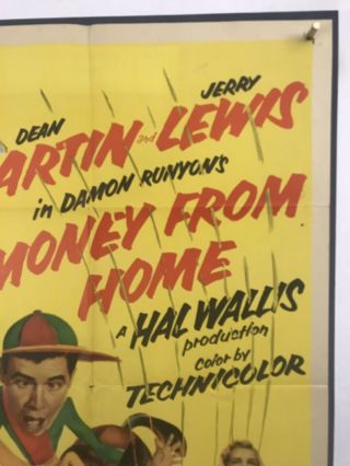 MONEY FROM HOME Movie Poster (VG) One Sheet 1954 Dean Martin Jerry Lewis 3979 3