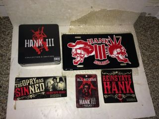 Hank Iii The Damn Band,  3 Cd Set,  License Plate,  Sticker,  2008 Access Pass Signed