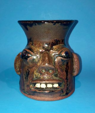 Walter Fleming Face Mug Jug Catawba Valley Southern Folk Art Pottery Nc Carolina