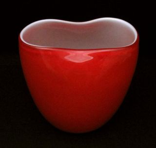 Mid Century Modern Glass Vase Vibrant Red Cased Art Vintage Eames Era