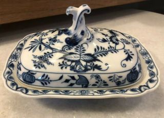 Antique Signed Meissen Blue Onion Porcelain Covered Serving Dish Bowl W/ Lid