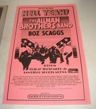 The Allman Brothers Band With Boz Scaggs Advertising Concert Poster 14 X 22 Inch