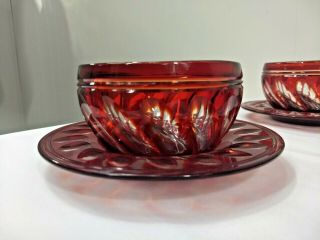 Ruby Red Cut To Clear Glass Set Of 6 Bowls And Salad Plates Holiday Entertaining