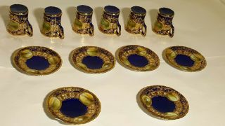 6 Hand Painted Nippon Gold Cobalt Blue Cups Saucers For Chocolate Pot Porcelain