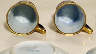 6 Hand Painted NIPPON Gold Cobalt Blue Cups Saucers for Chocolate Pot Porcelain 7