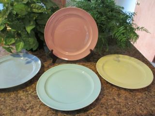 4 Vintage Ts&t Luray Pastel Dinner Plates 10 " Blue Aqua Pink And Cream