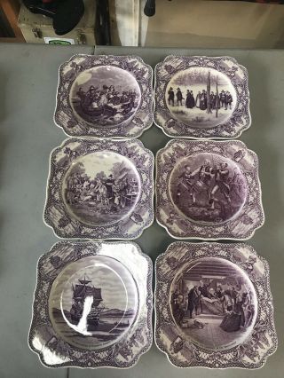 14pc Vintage Crown Ducal Colonial Times England China Set Purple/ Mulberry
