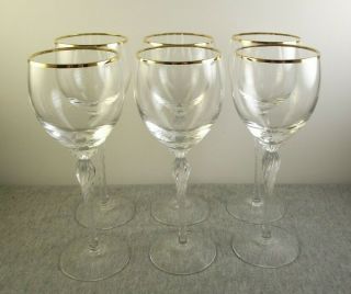 6 Lenox Crystal Monroe 7 5/8 " Wine Glasses Gold Edge Twisted Stem