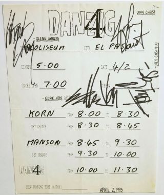 Glenn Danzig Signed 95 Set List Korn Marilyn Manson Concert Poster Metal Punk 45