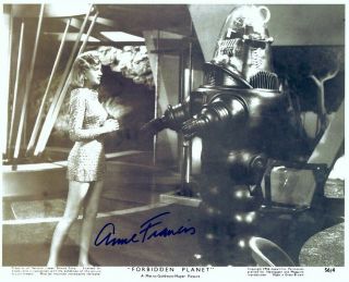Anne Francis Signed Forbidden Planet 8x10 W/ Altaira & Robby The Robot Scene
