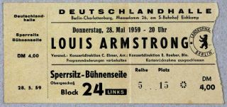 Louis Armstrong - Rare Vintage Orig Deutschlandhalle,  Berlin 1959 Concert Ticket