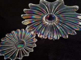 Vintage Federal Glass Celestial Pattern,  Rainbow Iridescent Glass Plate & Bowl