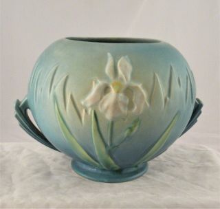 Vintage Roseville Pottery Vase Blue Iris Art Deco 6 " High