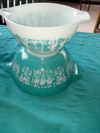 Set 4 Pyrex Amish Butterprint Cinderella Nesting Mixing Bowl Turquoise Bl/gr