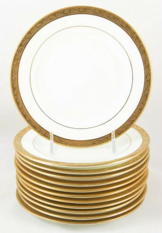English Set (s) 6 Bread Plates Antique Cauldon China L4142 Raised Gold Encrusted
