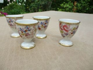 Antique French Limoges China M Redon 4 Egg Cups Poppies Embossed & Gold 1880 