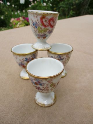 ANTIQUE FRENCH LIMOGES CHINA M REDON 4 EGG CUPS POPPIES EMBOSSED & GOLD 1880 ' s 4
