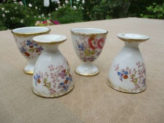 ANTIQUE FRENCH LIMOGES CHINA M REDON 4 EGG CUPS POPPIES EMBOSSED & GOLD 1880 ' s 6