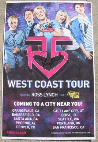 Ross Lynch & R5 Group Signed 2013 West Coast Tour Poster - Autographed Flyer